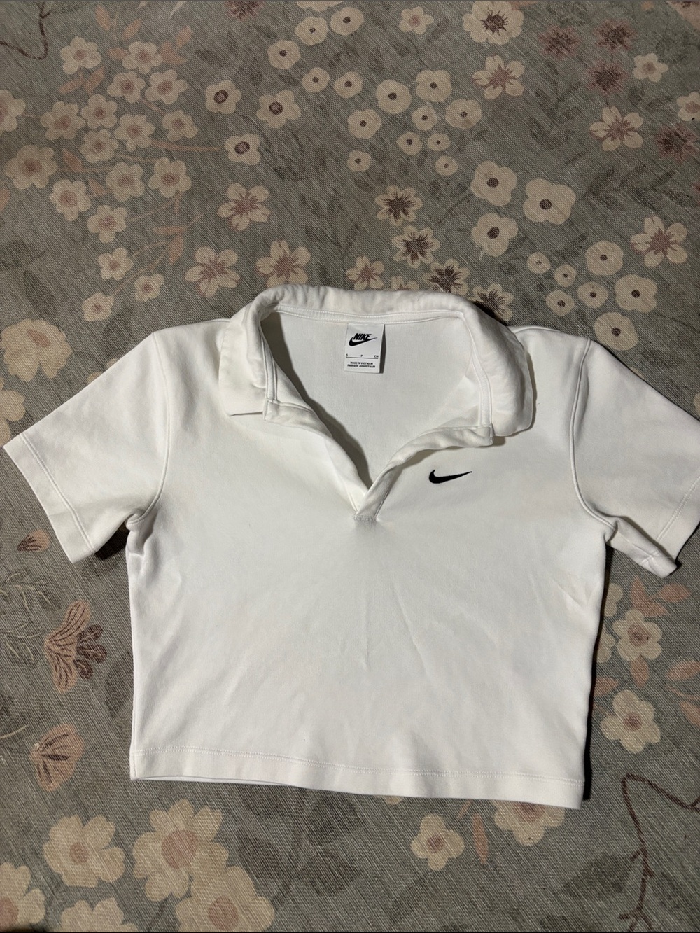 Nike White Cropped Polo baby tee with Black Swoosh